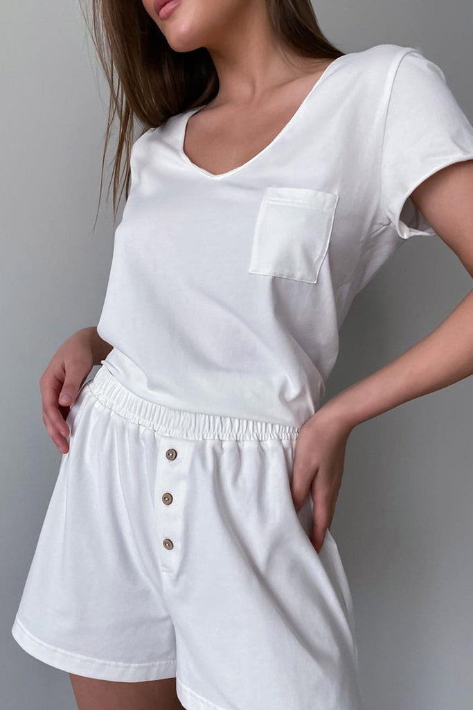 namcoverse Two Piece Solid Color T-shirt Single-breasted Shorts Set