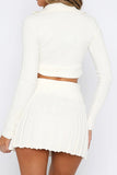 namcoverse Two-way Zipper Knit Crop Top Pleated Mini Skirt Suits