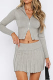 namcoverse Two-way Zipper Knit Crop Top Pleated Mini Skirt Suits