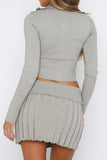 namcoverse Two-way Zipper Knit Crop Top Pleated Mini Skirt Suits