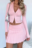 namcoverse Two-way Zipper Knit Crop Top Pleated Mini Skirt Suits