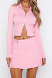 namcoverse Two-way Zipper Knit Crop Top Pleated Mini Skirt Suits