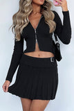 namcoverse Two-way Zipper Knit Crop Top Pleated Mini Skirt Suits