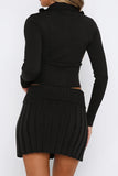 namcoverse Two-way Zipper Knit Crop Top Pleated Mini Skirt Suits