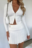 namcoverse Two-way Zipper Knit Crop Top Pleated Mini Skirt Suits