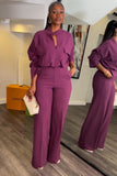 namcoverse V Neck Blouse Wide Leg Long Pants Suits