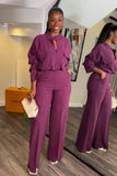 namcoverse V Neck Blouse Wide Leg Long Pants Suits