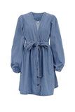 namcoverse V Neck Button Front Lace Up Denim Dress