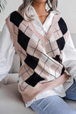 namcoverse V Neck Checked Knit Tank Sweater