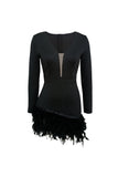 namcoverse V Neck Feather Pack Hip Mini Dress