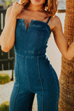 namcoverse V Neck High Waist Denim Cami Jumpsuits