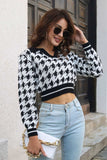 namcoverse V Neck Houndstooth Knitted Crop Top