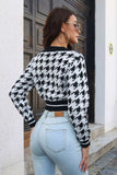 namcoverse V Neck Houndstooth Knitted Crop Top