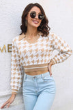 namcoverse V Neck Houndstooth Knitted Crop Top