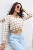 namcoverse V Neck Houndstooth Knitted Crop Top