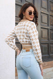 namcoverse V Neck Houndstooth Knitted Crop Top