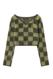 namcoverse V Neck Mohair Checkerboard Sweater