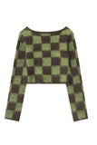 namcoverse V Neck Mohair Checkerboard Sweater