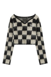 namcoverse V Neck Mohair Checkerboard Sweater