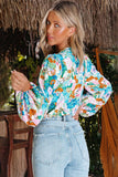 namcoverse V Neck Puff Sleeve Floral Print Shirt