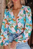 namcoverse V Neck Puff Sleeve Floral Print Shirt