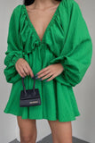 namcoverse V Neck Puff Sleeve Ruched Dress