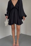 namcoverse V Neck Puff Sleeve Ruched Dress