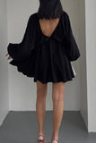 namcoverse V Neck Puff Sleeve Ruched Dress