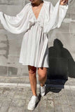 namcoverse V Neck Puff Sleeve Ruched Dress