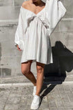 namcoverse V Neck Puff Sleeve Ruched Dress