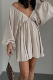 namcoverse V Neck Puff Sleeve Ruched Dress