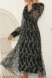 namcoverse V Neck Sequin Fringe Dress