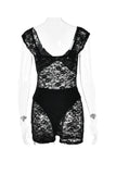 namcoverse V Neck Short Sleeve Lace Bodycon Rompers