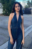 namcoverse V Neck Sleeveless Denim Jumpsuits