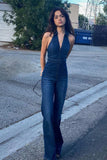 namcoverse V Neck Sleeveless Denim Jumpsuits