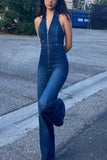 namcoverse V Neck Sleeveless Denim Jumpsuits