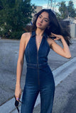 namcoverse V Neck Sleeveless Denim Jumpsuits