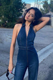 namcoverse V Neck Sleeveless Denim Jumpsuits