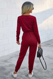 namcoverse V Neck Solid Color Tie-Waist Jumpsuits