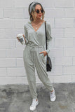 namcoverse V Neck Solid Color Tie-Waist Jumpsuits