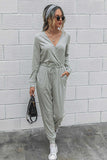 namcoverse V Neck Solid Color Tie-Waist Jumpsuits