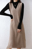 namcoverse V Neck Solid Color Wool Tank Dress
