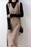 namcoverse V Neck Solid Color Wool Tank Dress