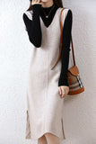 namcoverse V Neck Solid Color Wool Tank Dress