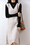 namcoverse V Neck Solid Color Wool Tank Dress