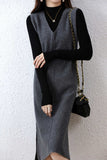 namcoverse V Neck Solid Color Wool Tank Dress