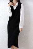 namcoverse V Neck Solid Color Wool Tank Dress