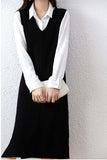 namcoverse V Neck Solid Color Wool Tank Dress