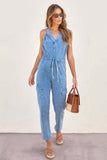 namcoverse V Neck Tie-waist Pocketed Denim Jumpsuits