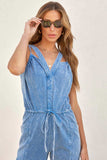 namcoverse V Neck Tie-waist Pocketed Denim Jumpsuits